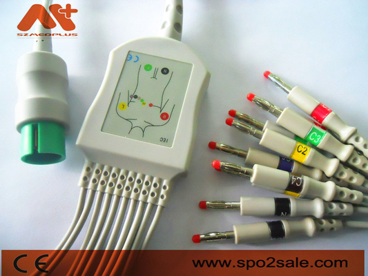 Câble lié directement compatible d'électrocardiogramme de laboratoires spatiaux pour les laboratoires spatiaux 90367, 90369, 90496, 91496, Ultraview